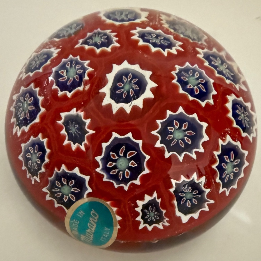 Vintage Murano Art Glass Millefiori Floral Paperweight 3.5" - Mint Condition
